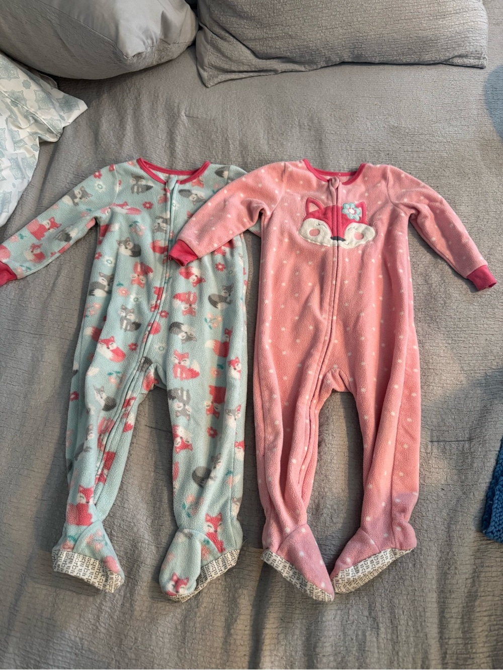 Carter's Pink & Mint Fleece Footed Pajama Set with Fox Motif